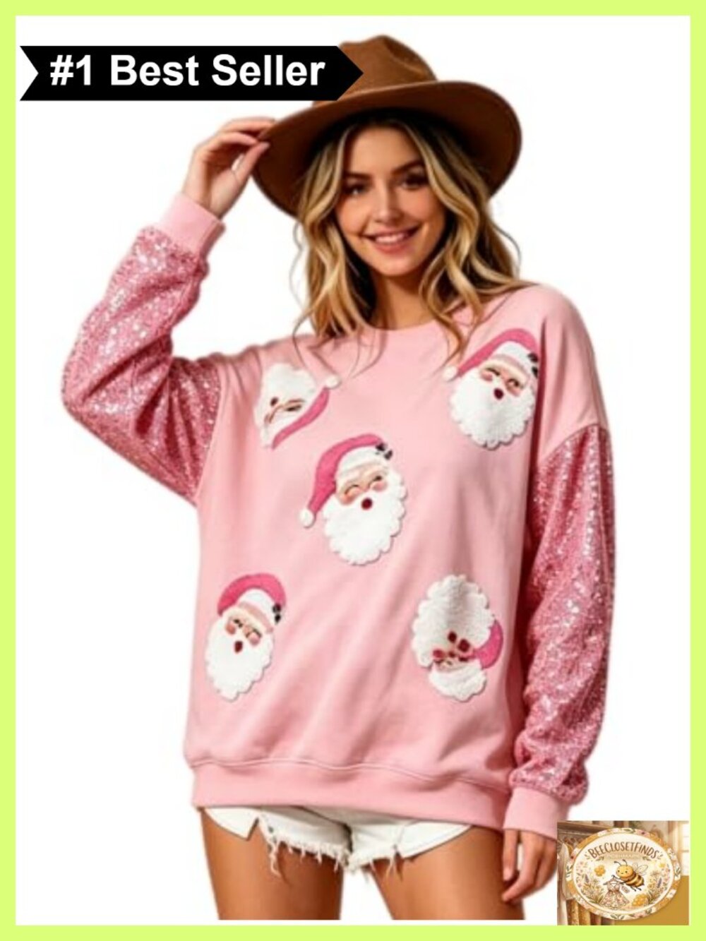Sequin Christmas Sweatshirt Womens Glitter Santa Pullover Crewneck